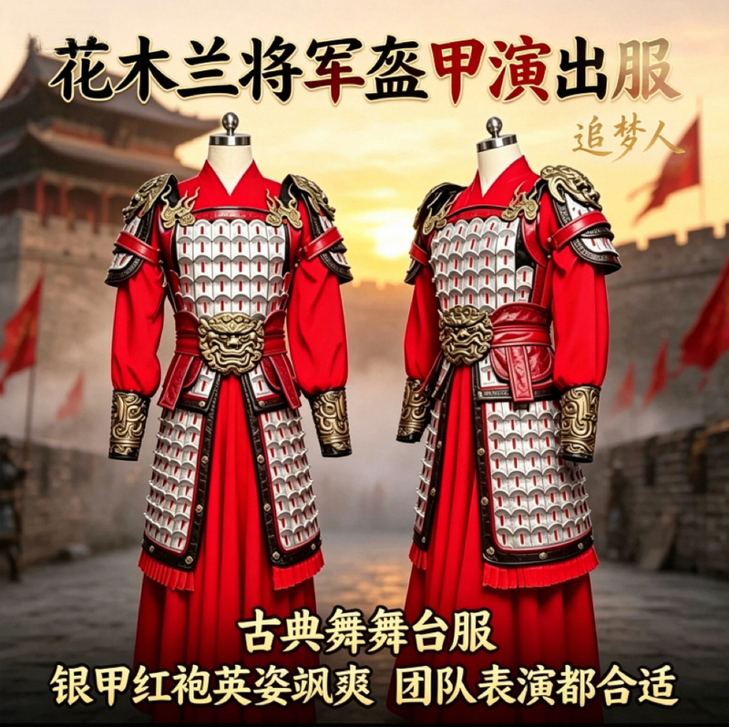 Hua Mulan General's Armor Adult Costume Performance Outfit Film and Television Ancient Costume Male and Female Soldier Performance Clothing Dance Costume