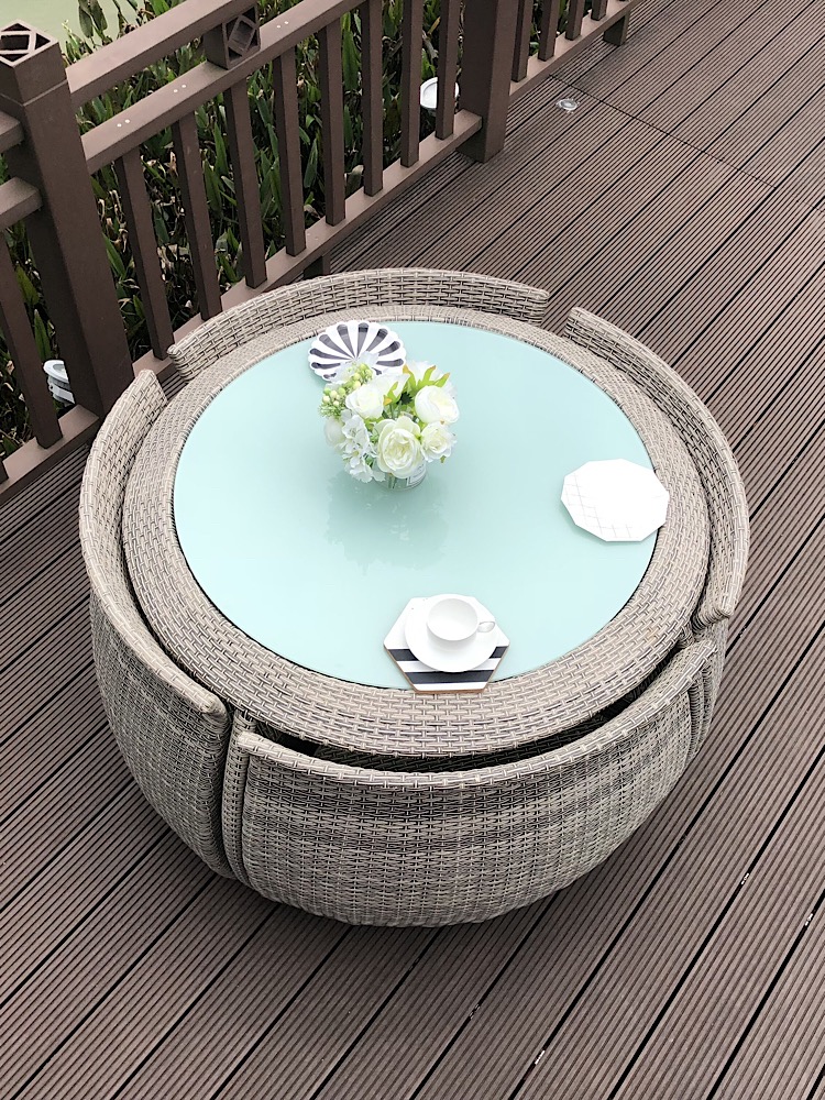 Outdoor Open-air Casual Balcony Outside balcony Chairs Furniture Rattan Chair Tea Table 5 pieces of creative patio small tea table-Taobao