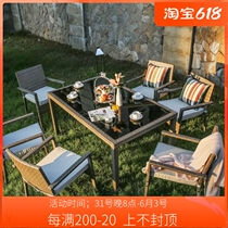Outdoor table and table rattan chair 5 pieces Balcony Hew Chair Tea Table Patio Courtyard Woven Furniture Outdoor Pendulum Imitation Vine minimalist composition