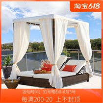 Outdoor reclining beds Composition Leisure vines Sofa Imitation Vines Large Bed Balcony Sun Sunscreen Sunscreen Sleeping outdoor