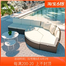 Outdoor sofa Balcony Rattan Sofa Tea Table Combo Outdoor Open Corner Imitation Vine Sofa Garden Patio Big Round Bed