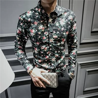 Cộng với áo nhung dày nam dài tay Slim sage cặn bã thanh niên áo hoa ấm áp in lưới đỏ áo sơ mi nam ngắn tay