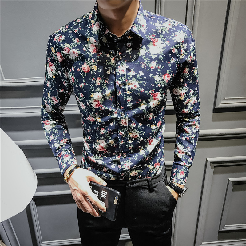 Cộng với áo nhung dày nam dài tay Slim sage cặn bã thanh niên áo hoa ấm áp in lưới đỏ áo sơ mi tay ngắn nam