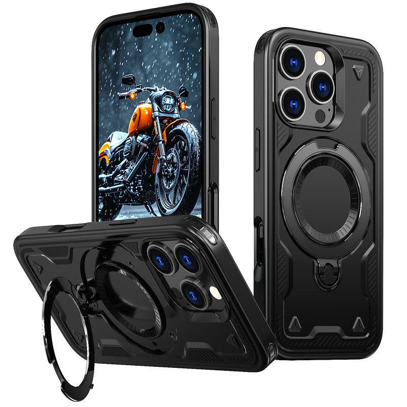 Suitable for Apple 16 Pro Max Military-Grade Armor Phone Case, Full Coverage, Anti-Drop, Magnetic Wireless Charging, Rotating Stand, Soft Rubber Hard Case, Personalized Protective Case for 14/13/12/11