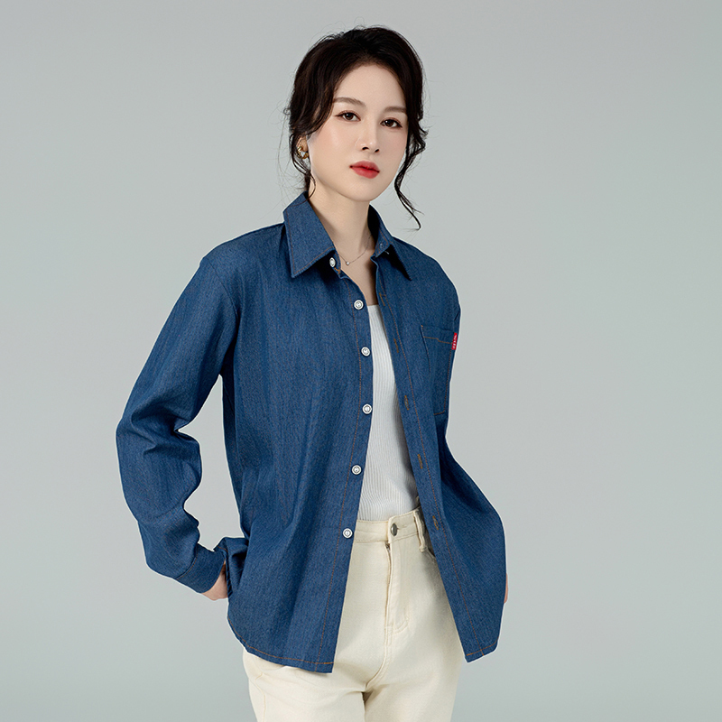 2025 Early Spring New High-End Shirt with Hong Kong Style, Super Stylish and Unique Blue Denim Lapel Shirt for Women