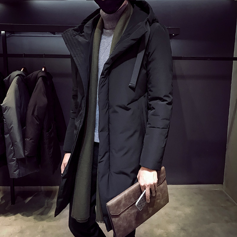 Winter 2021 new down clothes Men's medium long version trendy Han version Hull Handsome gas burst Thickened White Duck Suede Jacket