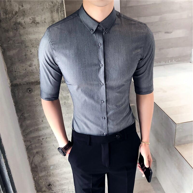 Summer shirt male short sleeve fit Korean version trendy youth handsome free of hot 70% sleeves shirt Inn wind mid-sleeve male 