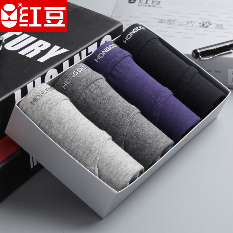 Red bean men's middle age Increase code pure color cotton large size Elastic Breathable Triangle Four Strips of Underpants Pants Head