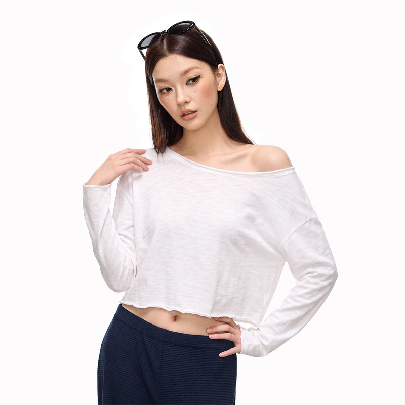 Cherrymelody Versatile Basic Drop-Shoulder Long-Sleeve Short Top for Women, Slimming Style, Fall 2026 Cherrymelody Versatile Basic Drop-Shoulder Long-Sleeve Short Top for Women, Slimming Style, Fall 2026