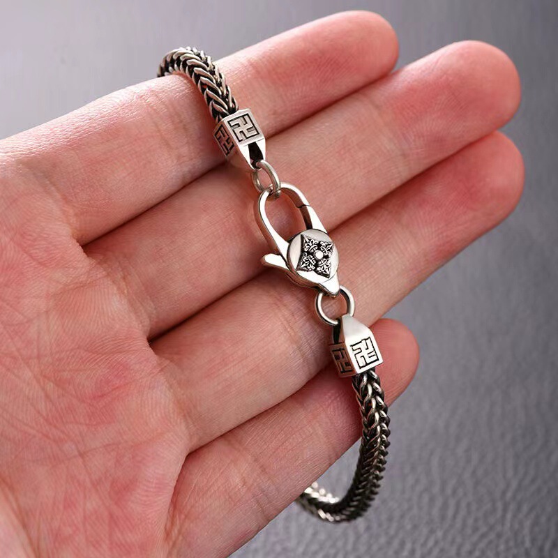 Ygm High-End Simple Bracelet Men's Single Retro Trendy Six-Character Mantra Chopard Chain Personalized Trendy Jewelry Ygm High-End Simple Bracelet Men's Single Retro Trendy Six-Character Mantra Chopard Chain Personalized Trendy Jewelry