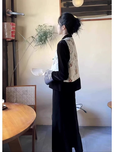 Элитный изысканный жилет, платье, комплект, китайский стиль, с вышивкой