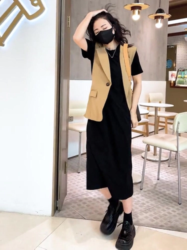 Летний костюм, жилет, платье, комплект, большой размер