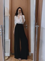 Черные широкие брюки [комплект с юбкой-уменьшающим возраст костюмом/нежным уличным костюмом/прикрывающим живот и стройняющим/легкой и зрелой женской одеждой для поездок на работу/комплект женским утягивающим костюмом/костюмом в стиле богини и элитным миниатюрным]