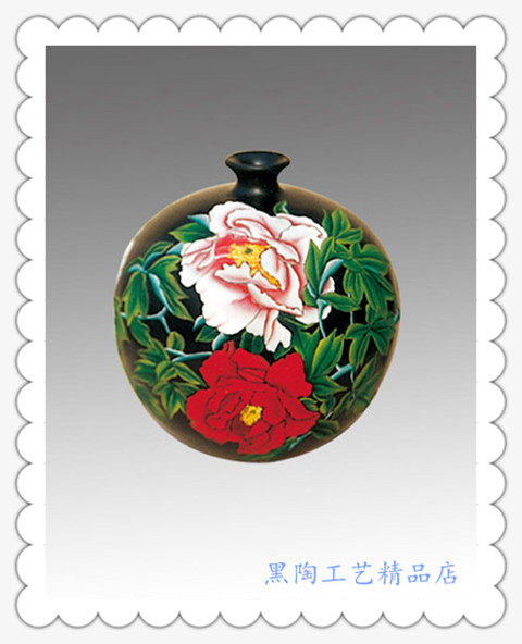 Wedding Gifts Home Decor Handan Specialties-Handicrafts-Creative Black Pottery-Painted Pottery-Peony Picture
