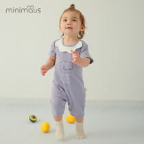 Baby short sleeve jumpsuit summer newborn clothes cotton thin shoulder buckle baby ha clothes climbing clothes summer clothes