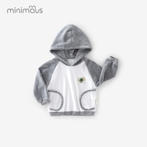 Childrens velvet jacket autumn and winter New Men and women Baby foreign style warm plus velvet coat hooded tide casual sweater