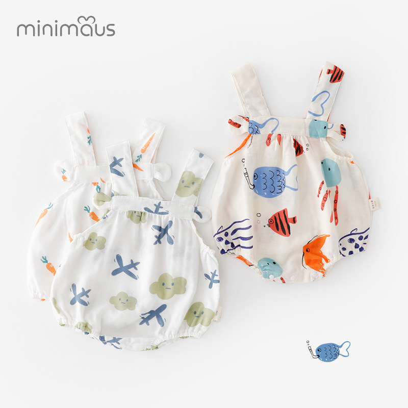 Baby sling bag fart romper triangle cotton gauze thin section apron men and women baby jumpsuit summer vest