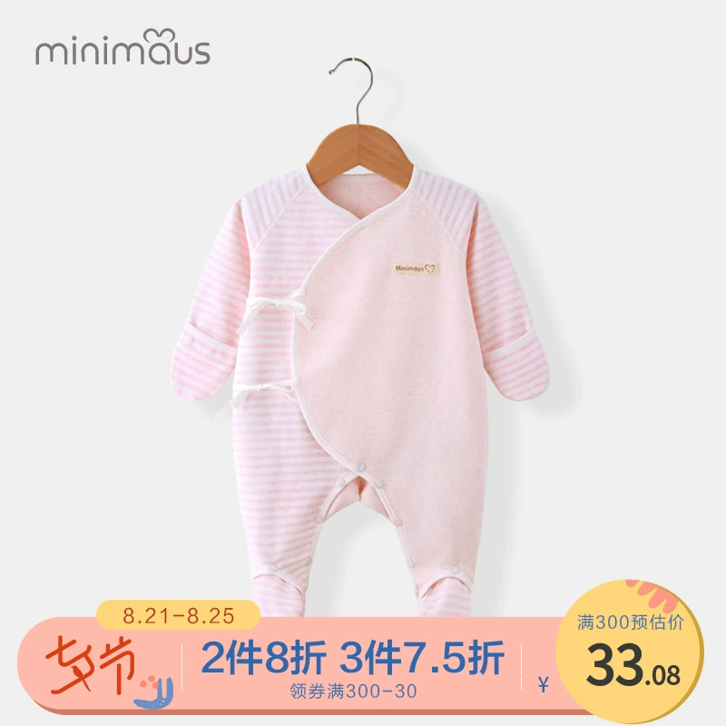 Thiên thần chuột em bé quần áo mùa xuân em bé mùa xuân và mùa thu quần áo vải nhung cotton 0-3 tháng sơ sinh tay chân - Áo liền quần