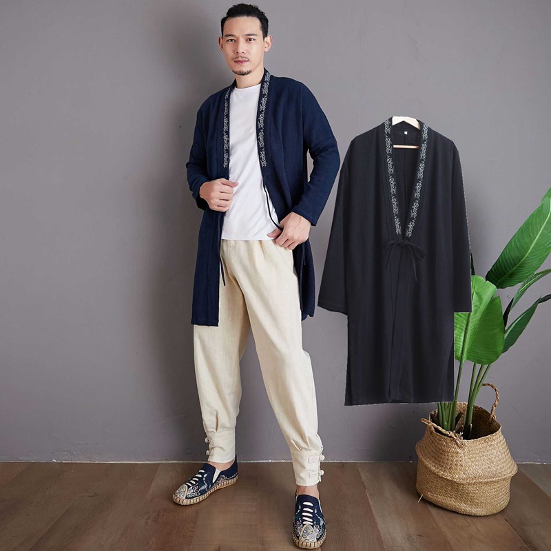 Chinese Wind Improvement Han Fu Men's Ancient Clothes Master Front Lacing Wind Clothing Autumn Ancient Wind Jacket Men Fairy Qi Embroidery Tangi