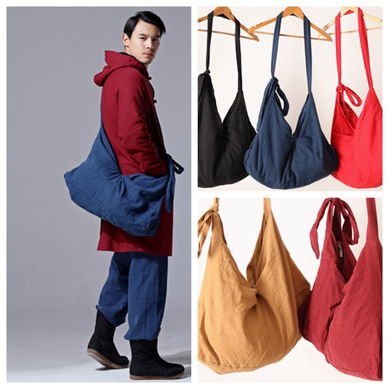 Chinese Style Unisex Cotton and Linen Lightweight Large Cloth Bag, Single Shoulder Bag, Zen-Inspired Hanfu Bag, Ancient Style Crossbody Bag, Cloth Pouch