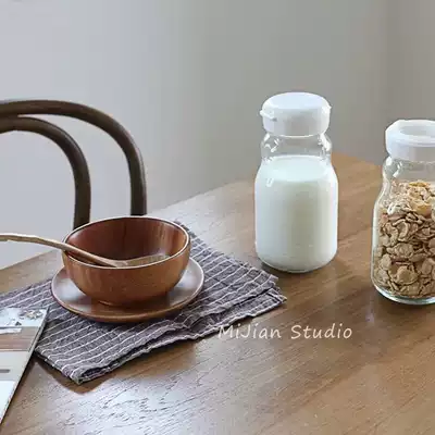 Rice room canteen juice cup glass large capacity Japanese with lid cold kettle big fat cup milk jam bottle