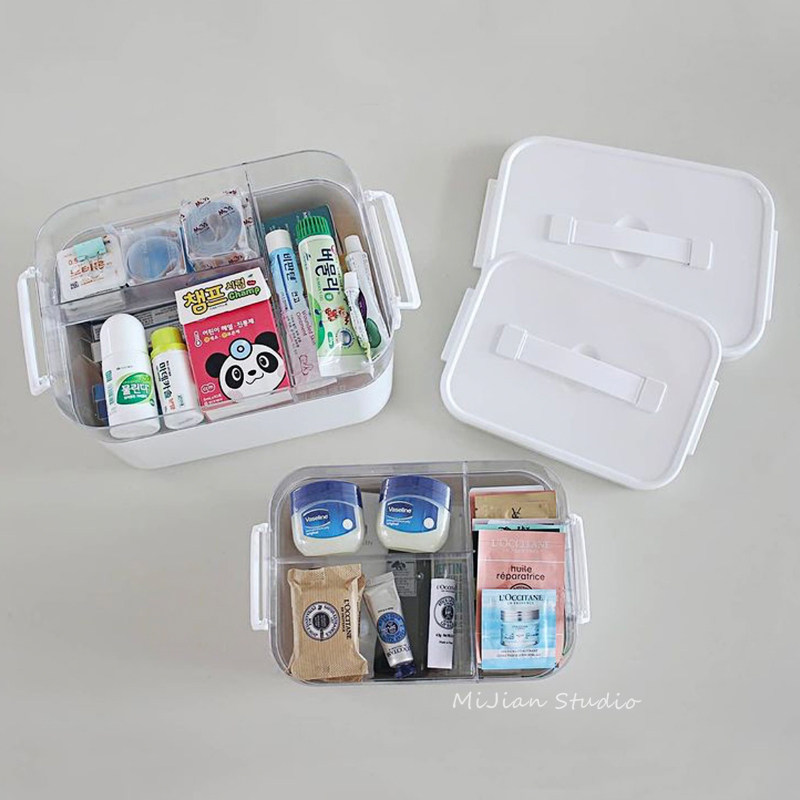 Inter-rice multifunctional containing box portable double-layer domestic large capacity stratified medicine case small object storage box