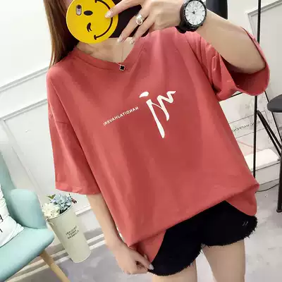 Pregnant women T-shirt short sleeve loose top T-shirt summer V neck long version half sleeve short pregnant mother summer fashion fashion