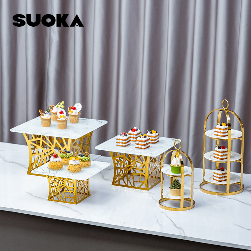 Light Luxury Golden Dessert Display Stand for Hotel Wedding Banquets, Cold Meal Tea Break Display, Stainless Steel Cake and Pastry Stand