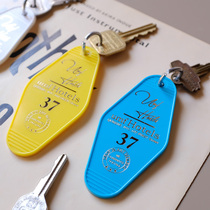 Japanese retro house number key chain with medieval key (with spring buckle can be used as a bag pendant)