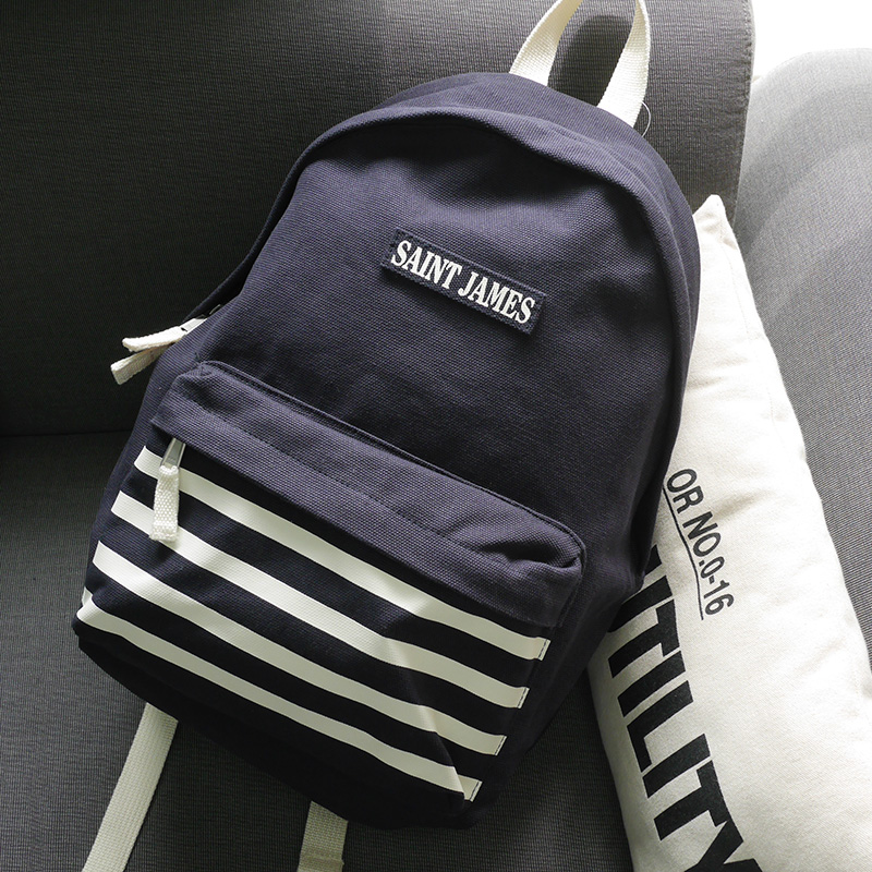 French Striped Navy Wind Thick Sails Cloth Bag New Rear Shoulder Bag Neutral Casual Pull Chain Women's Bag School Bag Spot