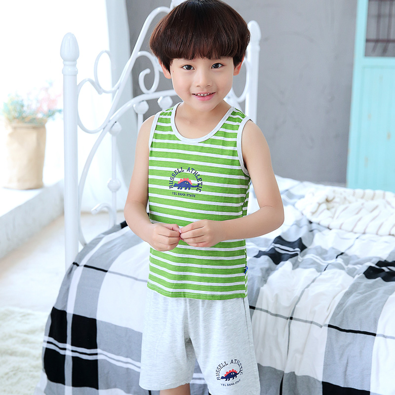 Boys vest bộ mùa hè 2020 mới trẻ em không tay quần short hai mảnh bộ trẻ em lớn không tay cotton t-shirt.