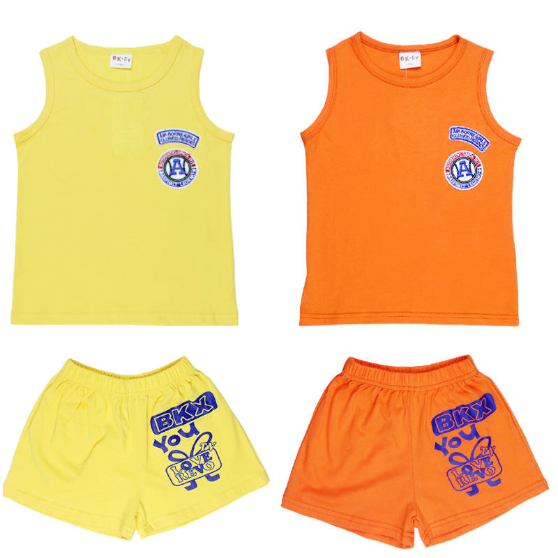 Boys vest bộ mùa hè 2020 mới trẻ em không tay quần short hai mảnh bộ trẻ em lớn không tay cotton t-shirt.