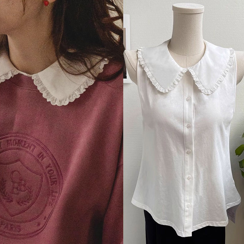 White Lace Collar Doll Collar Sleeveless Shirt Women's Inner Vest Base Shirt Top All-Cotton Shirt Fake Collar