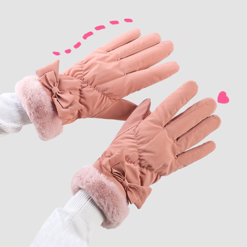 Gloves Autumn Winter Lady Students Windproof waterproof and warm anti-chill Gardown bicycling Touch Screen gloves Female Winter cute 