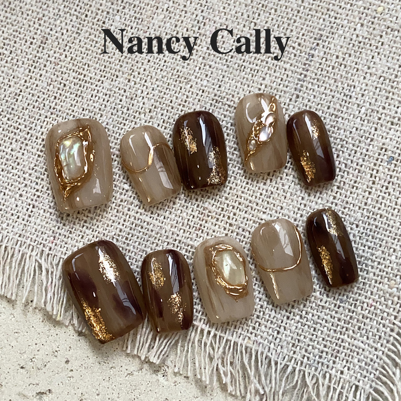 【Golden Years】Gradient Niche Design ins Style Handmade Wearable Nails, Brightening Effect, Cat Eye, Purely Handmade