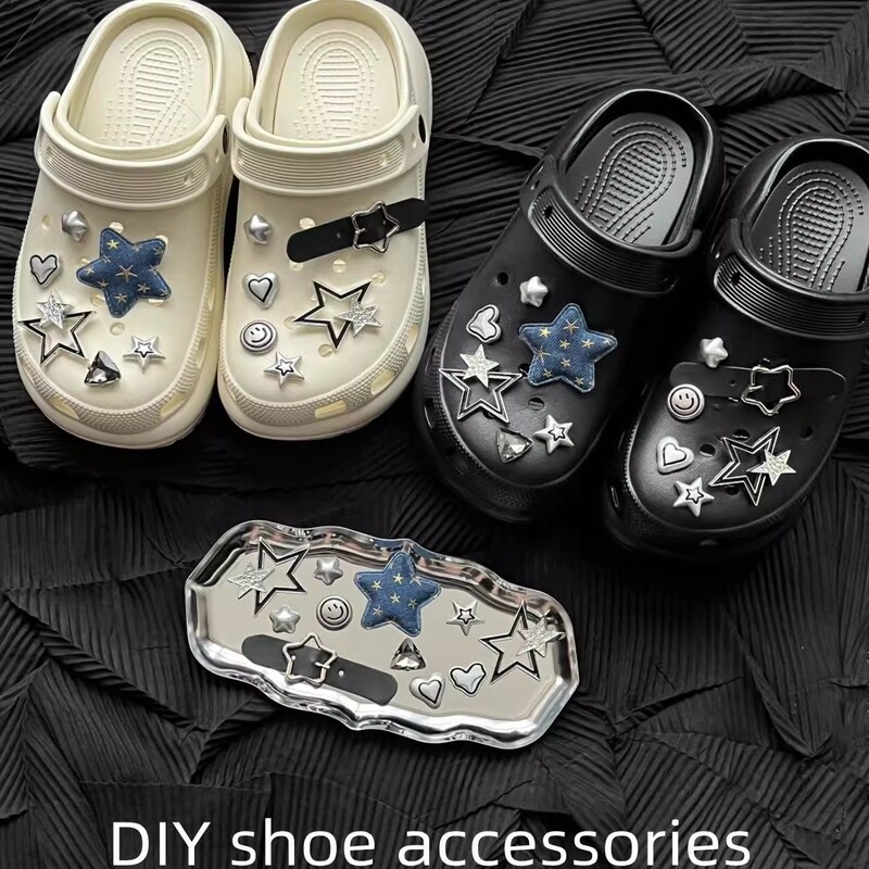 DIY Accessories Cowboy Star ins Style Silver Series Hole Shoe Charms Compatible with Crocs Detachable Shoe Clips
