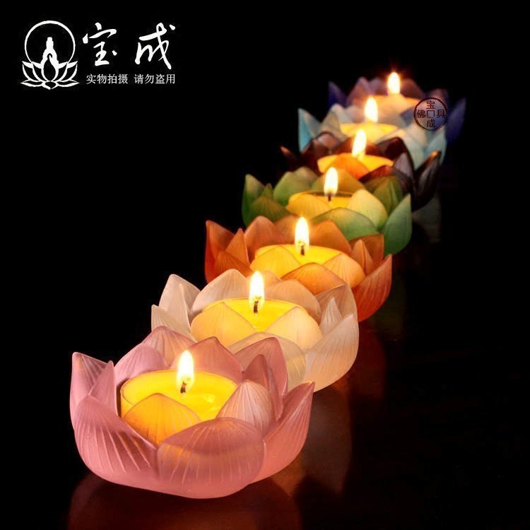 Round pass Buddha supplies Seven colorful glazed seven Star lamp holder Lotus lamp Buddha for the light of the Buddha candleholder ghee