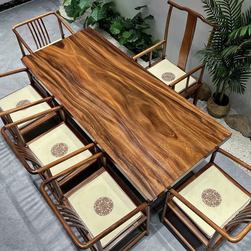 Solid wood large board desk walnut log whole board tea table painting case table and chair combination tea table new Chinese style executive desk