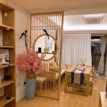 New Chinese screen partition living room simple solid wood grille wall hollow entrance entrance Japanese wooden grille sliding door