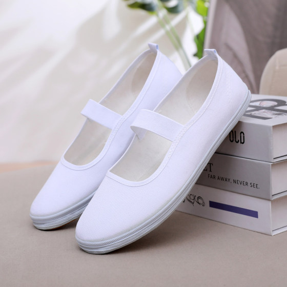 Women's small white shoes children's gymnastics dance shoes student canvas shoes soft bottom non-slip pharmacy nurse work white cloth shoes