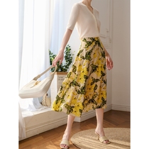 Jian Pu outing beautiful sky retro smart bright color color color printing silk waist A skirt skirt women