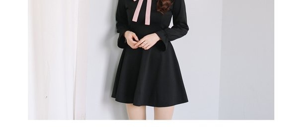 Bí ẩn âm nhạc mùa xuân và mùa thu mới cung búp bê cổ áo cao eo là mỏng nhỏ màu đen đầm dài tay đầm một từ váy nữ đầm xinh