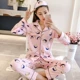 Đồ ngủ nữ mùa thu dài tay áo len cotton giản dị dễ thương mùa xuân và mùa thu tháng cỡ lớn có thể mặc bên ngoài bộ đồ phục vụ tại nhà đồ bộ trung niên