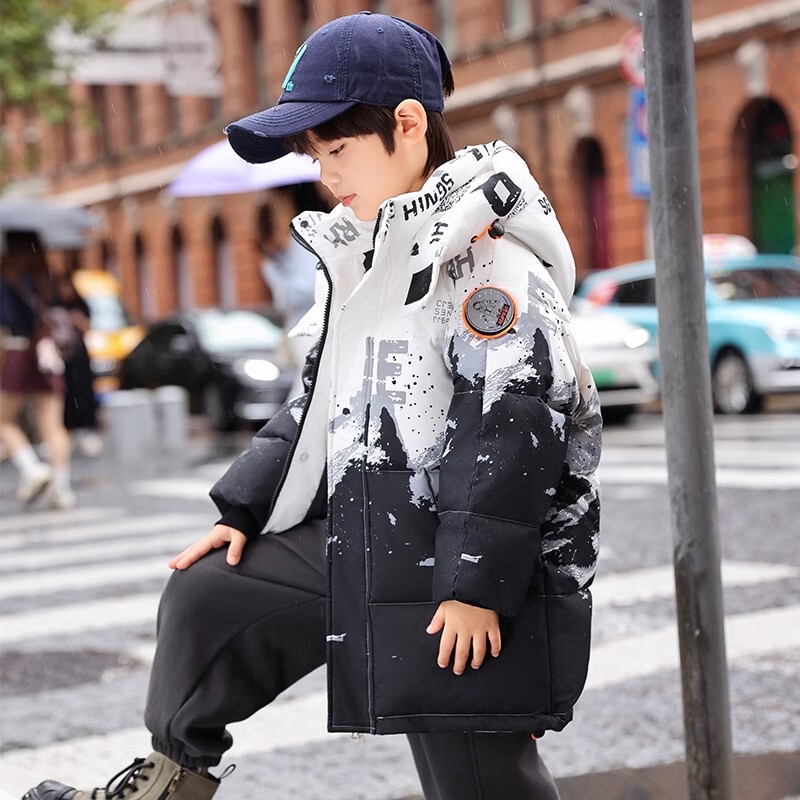 Italian Style Ttit Kidsren's down Jacket Winter 2025 Boys' Mid-Length Thickeneded Warm White Duck down Gradient Jacket