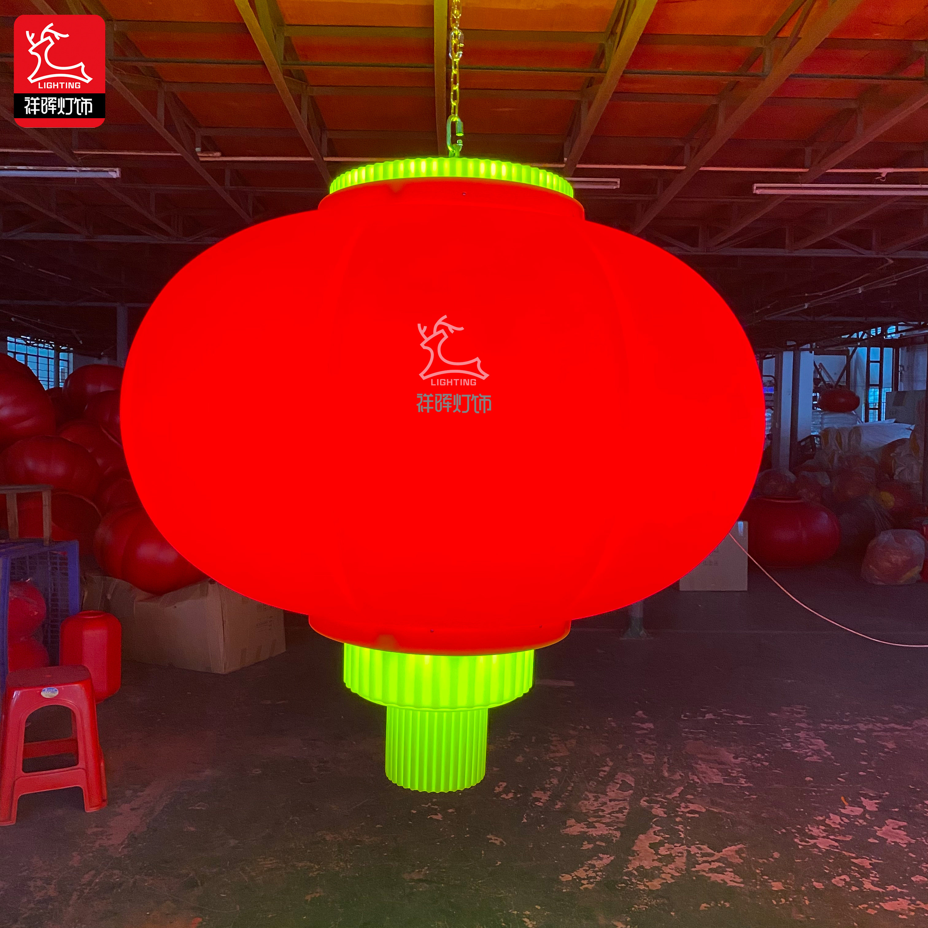 Outdoor Festive Wire Solar Street Lamp Rod decorated led luminous large red acrylic plastic lantern string street lamp