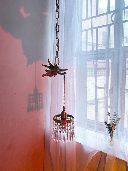 French-Style Vintage Crystal Angel Pendant Light, All-Copper American-Style Decorative Light for Entryway, Corridor, Bedside, Dining Room, and Bar Counter