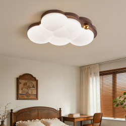 Medieval Style Bedroom Ceiling Lamp, French Cream Cloud Room Lamp, Walnut Color Full Spectrum Eye Protection Children's Room Lamp