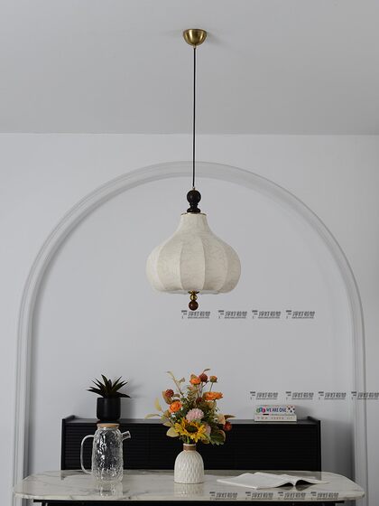 French Mid-Century Style Restaurant Fabric Chandelier with Printed Vintage Solid Wood Bedroom American Style Bar Dining Room Chestnut Lamp