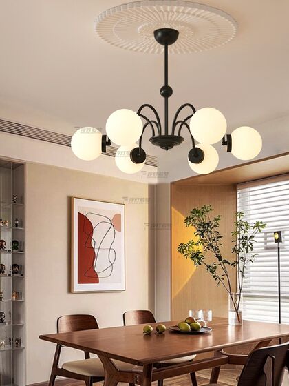 French Retro Black Magic Bean Chandelier Modern Minimalist Living Room Lamp Nordic Dining Room Bedroom Vintage Lamp