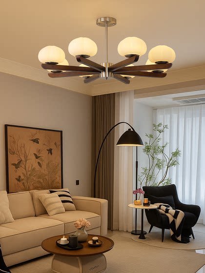 French-Style Vintage Living Room Chandelier, Designer Wabi-Sabi Style Bedroom Lamp, American Retro Solid Wood Hall and Dining Room Lighting Fixtures